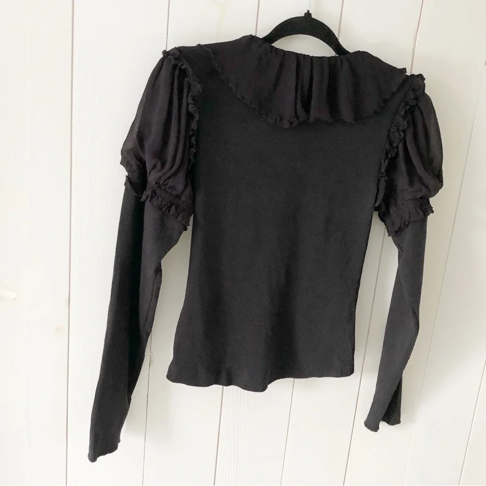 By Anthropologie Black Long-Sleeve Ruffle Top Size Medium - Picture 5 of 13